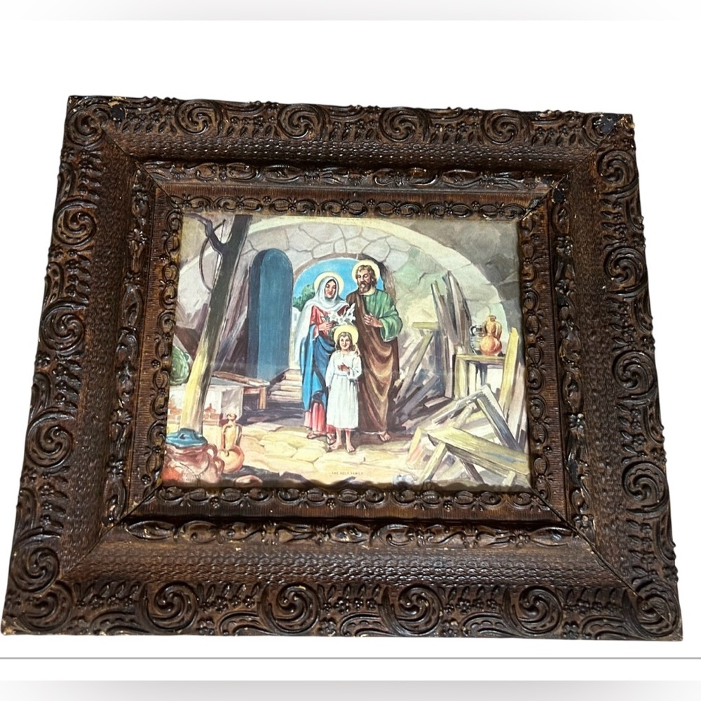 Antique Religious Art Framed C. Bosseron Chambers The Holy Family Catholic 15x17
